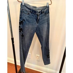 WHBM Jean with black floral embroidery